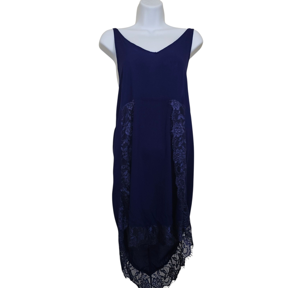 Free People‎ Intimately Royal Blue Eyelash Lace Trim Slip Dress Size Small